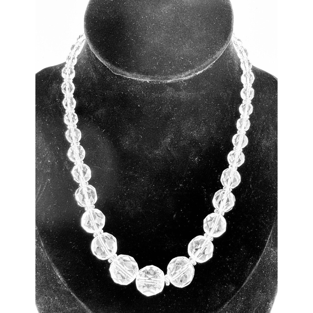 Vintage Czech Faceted Clear Glass Bead Necklace Graduated Choker